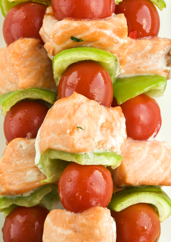 Fresh Tomatoes and salmon kebabs